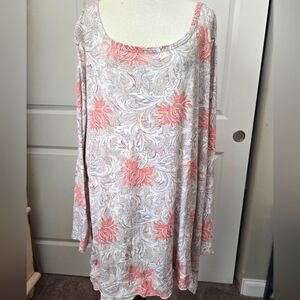 Wonderly top 4x grey/coral print